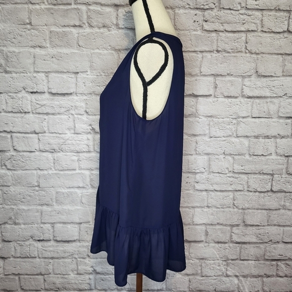 Lilly Pulitzer Gramercy blue sleeveless split v neckline ruffle hem top size M - Picture 6 of 11